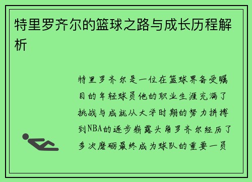 特里罗齐尔的篮球之路与成长历程解析
